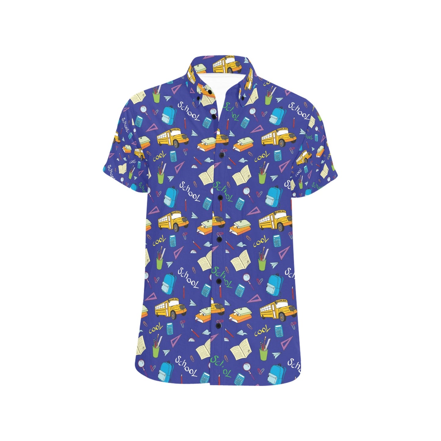 School Bus Print Design LKS307 Men Short Sleeve Button Up Shirt