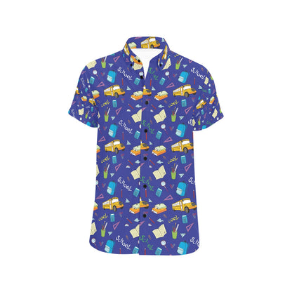 School Bus Print Design LKS307 Men Short Sleeve Button Up Shirt