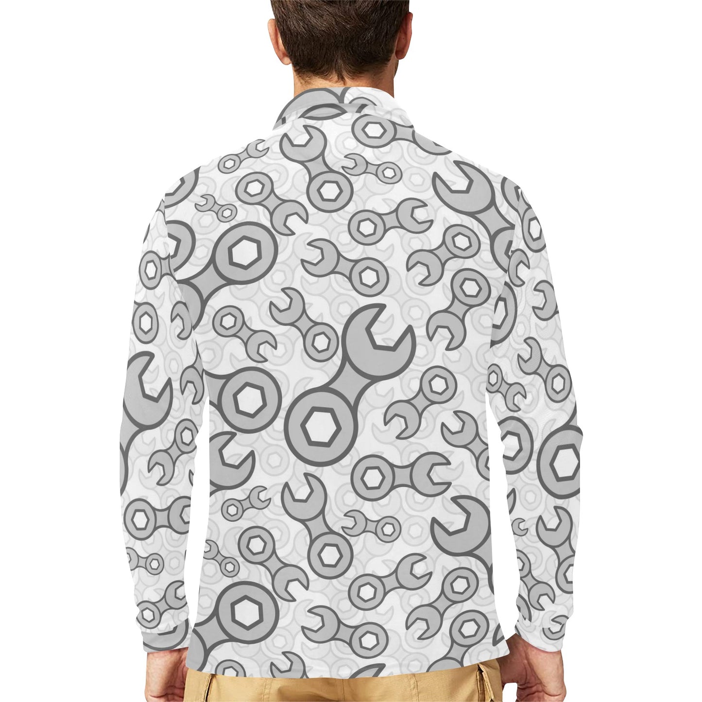 Mechanic Pattern Print Design 05 Long Sleeve Polo Shirt For Men's