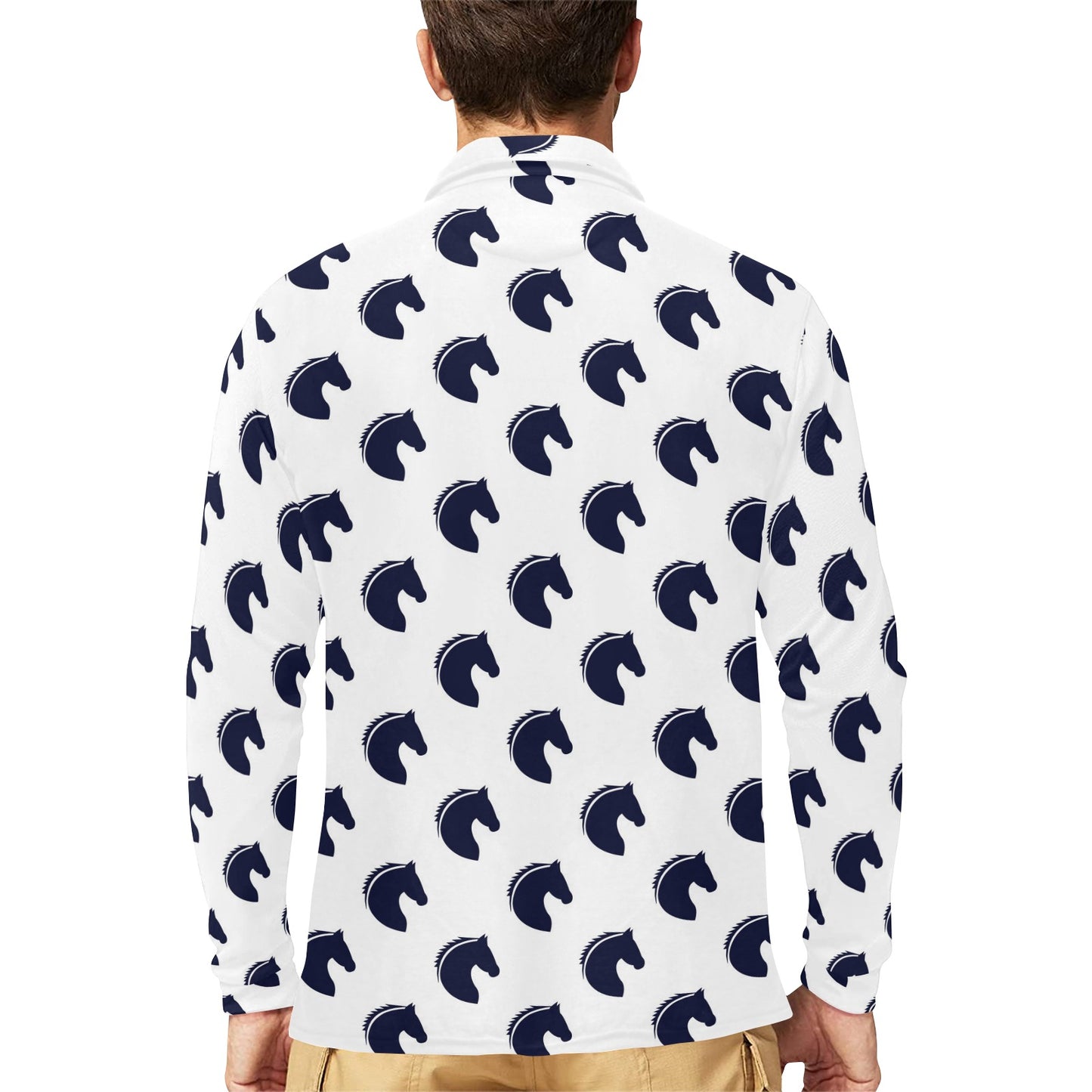 Horse Head Print Design LKS303 Long Sleeve Polo Shirt For Men's