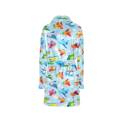 Airplane Colorful Pattern Print Design 01 Women's Fleece Robe