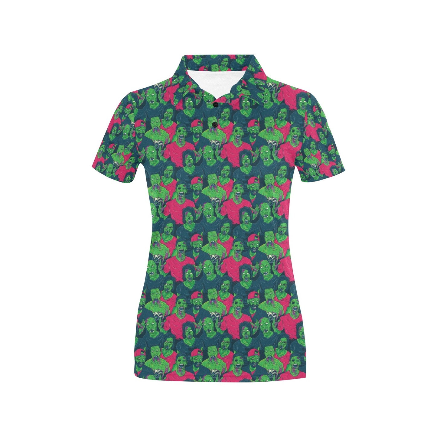Zombie Themed Design Pattern Print Women's Polo Shirt