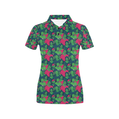 Zombie Themed Design Pattern Print Women's Polo Shirt