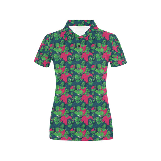 Zombie Themed Design Pattern Print Women's Polo Shirt