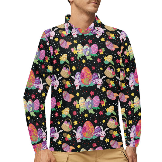 Easter Eggs Pattern Print Design RB06 Long Sleeve Polo Shirt For Men's