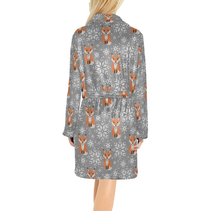Knit Red Fox Pattern Print Design 02 Women's Fleece Robe