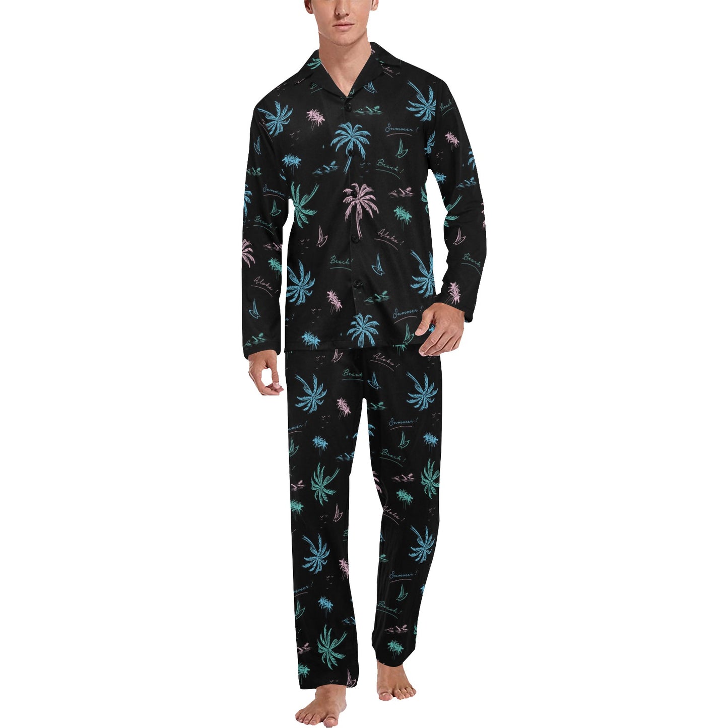 Aloha Hawaii Pattern Print Design 03 Men's Long Pajama Set