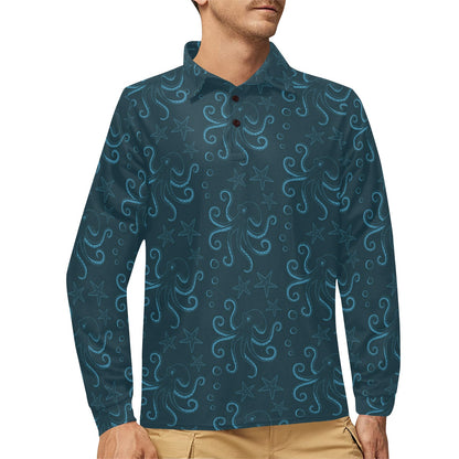 Octopus Pattern Print Design A05 Long Sleeve Polo Shirt For Men's