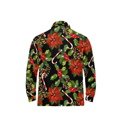Poinsettia Pattern Print Design POT01 Long Sleeve Polo Shirt For Men's