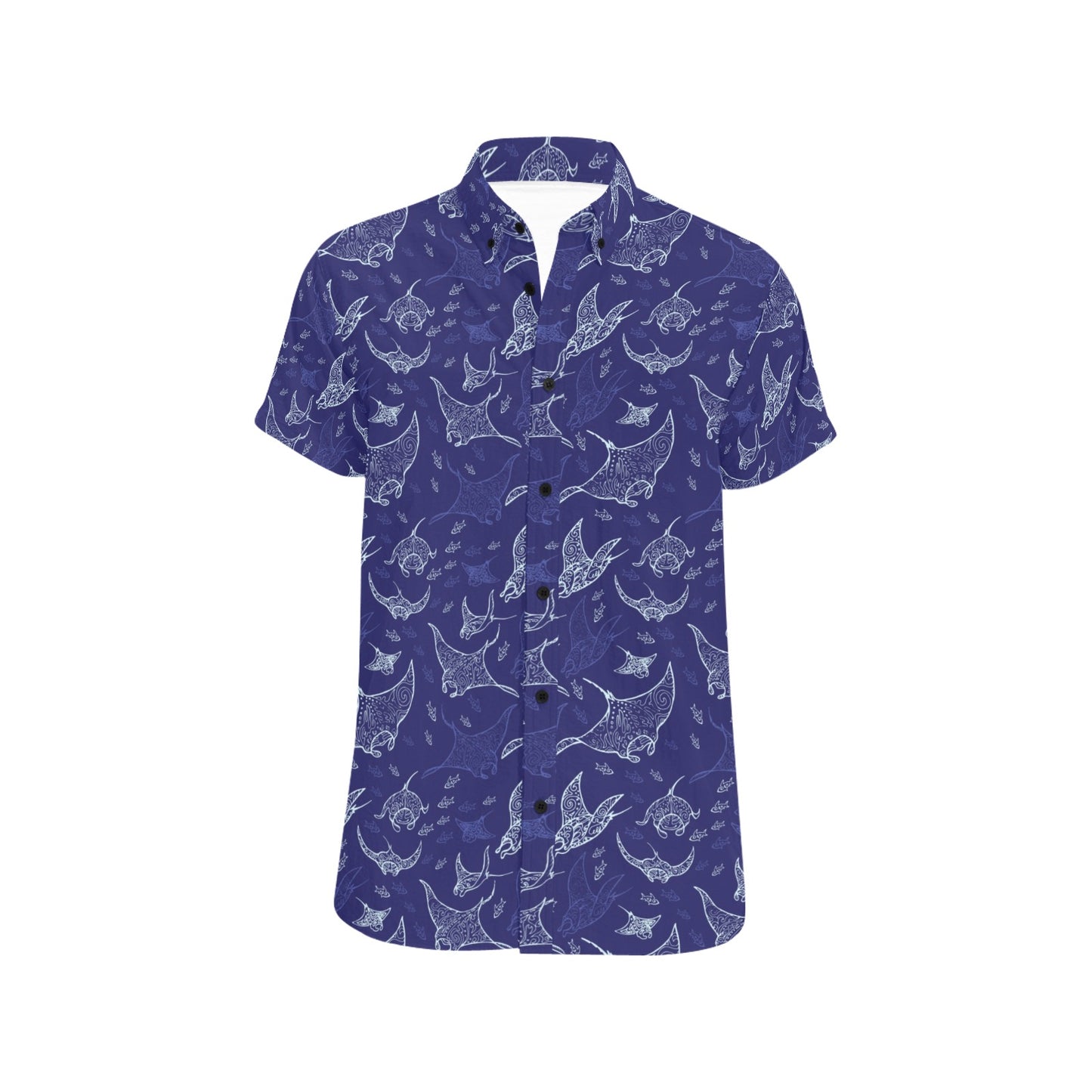 Manta Ray Print Design LKS401 Men Short Sleeve Button Up Shirt