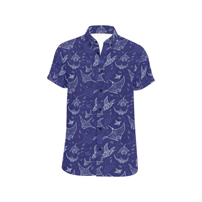 Manta Ray Print Design LKS401 Men Short Sleeve Button Up Shirt