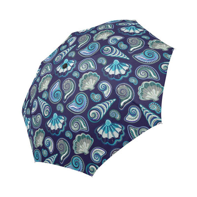 Beach Seashell Blue Print Automatic Foldable Umbrella