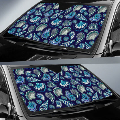 Beach Seashell Blue Print Car Sun Shade For Windshield