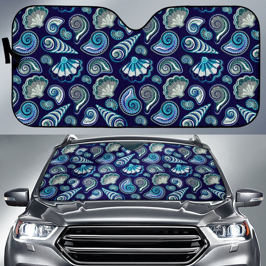 Beach Seashell Blue Print Car Sun Shade For Windshield