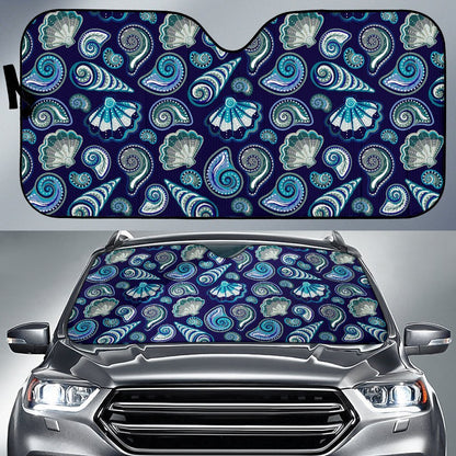 Beach Seashell Blue Print Car Sun Shade For Windshield