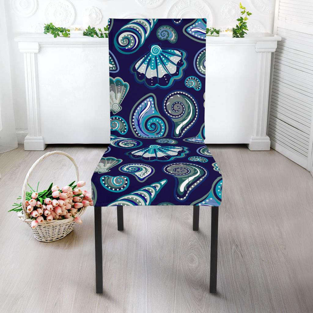 Beach Seashell Blue Print Dinning Chair Slipper-JTAMIGO.COM