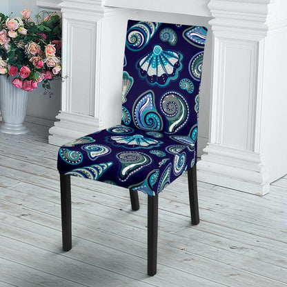 Beach Seashell Blue Print Dinning Chair Slipper-JTAMIGO.COM