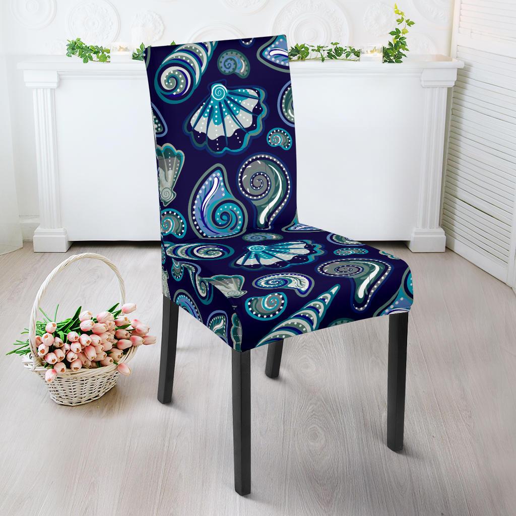 Beach Seashell Blue Print Dinning Chair Slipper-JTAMIGO.COM