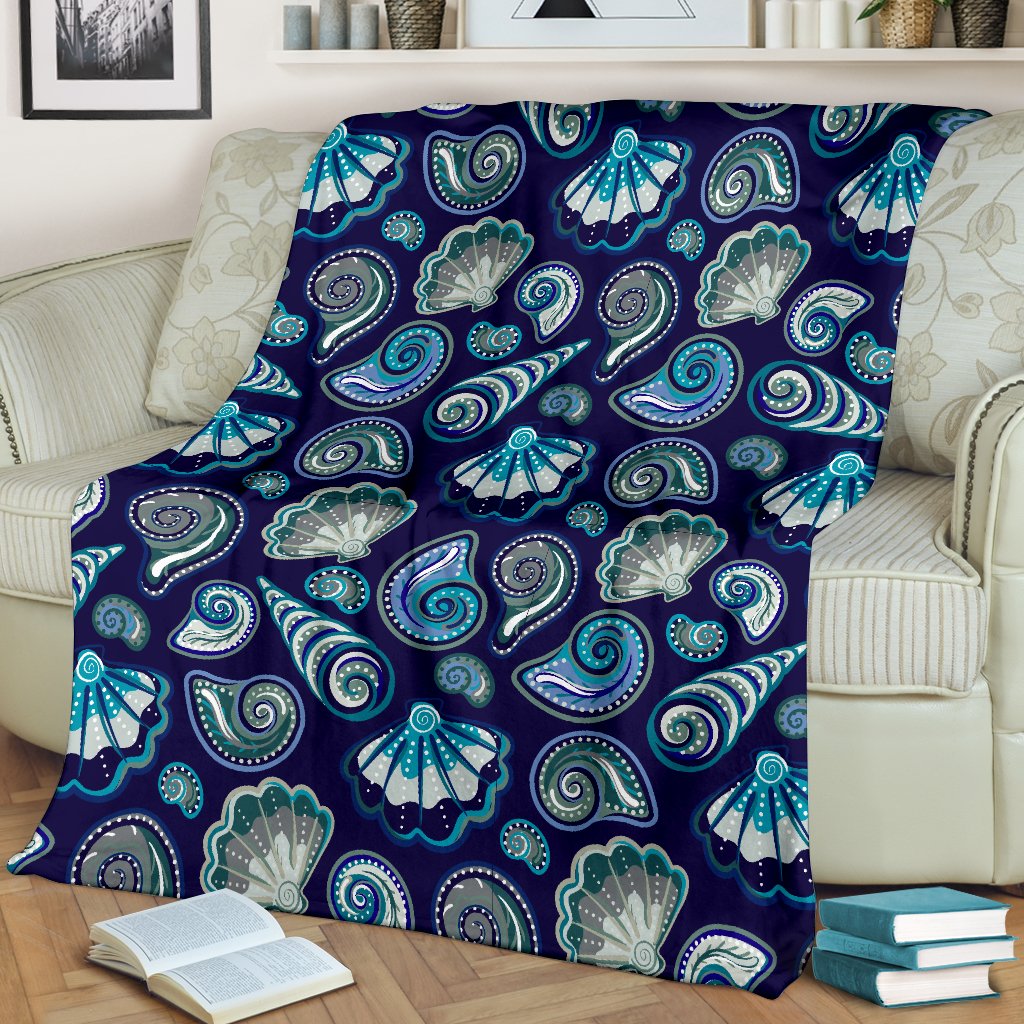 Beach Seashell Blue Print Fleece Blanket