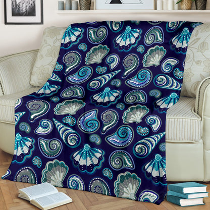 Beach Seashell Blue Print Fleece Blanket