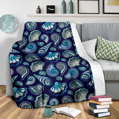 Beach Seashell Blue Print Fleece Blanket