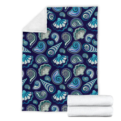 Beach Seashell Blue Print Fleece Blanket