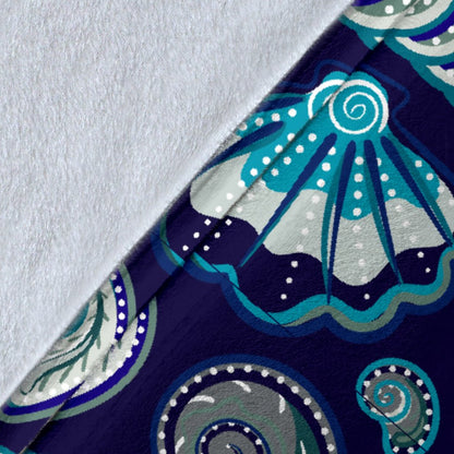 Beach Seashell Blue Print Fleece Blanket