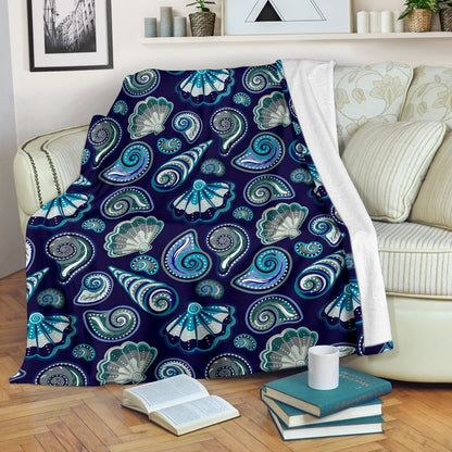 Beach Seashell Blue Print Fleece Blanket