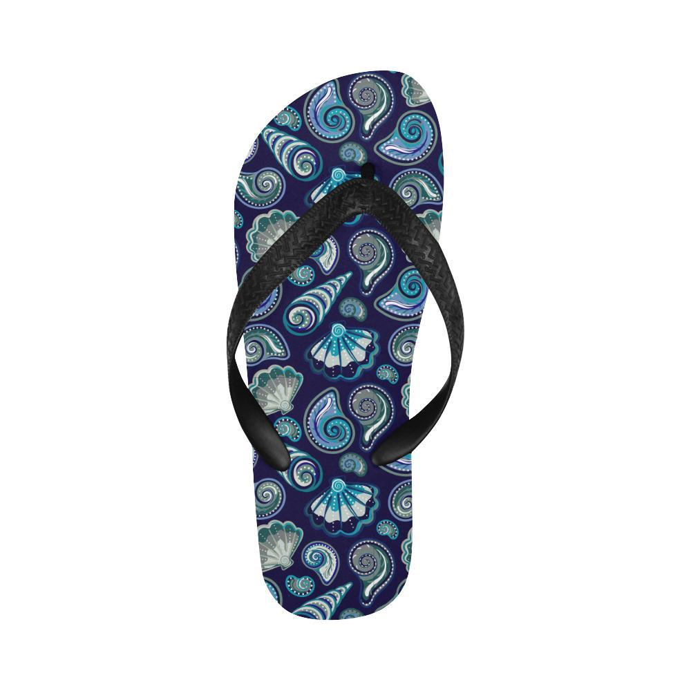 Beach Seashell Blue Print Flip Flops-JTAMIGO.COM