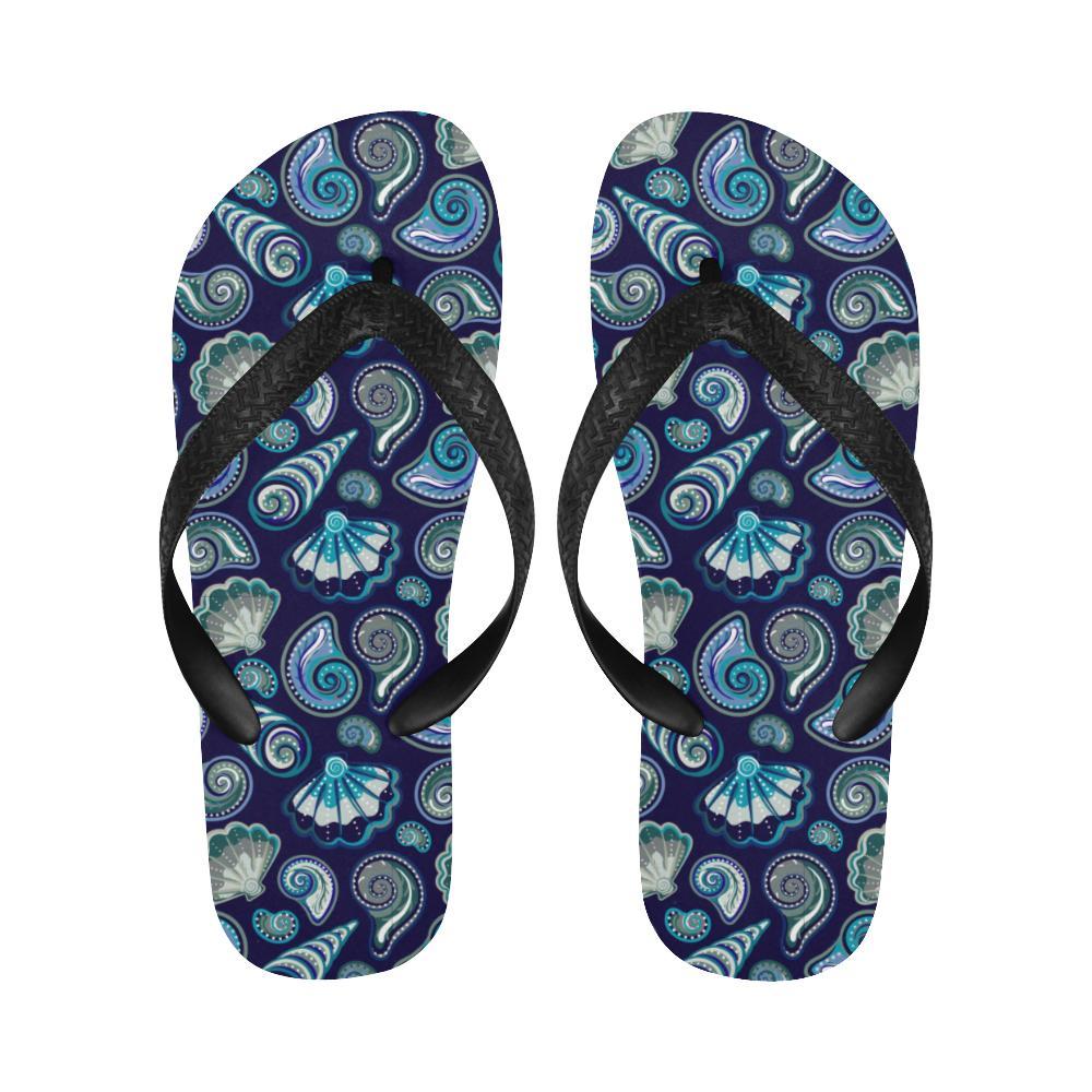 Beach Seashell Blue Print Flip Flops-JTAMIGO.COM