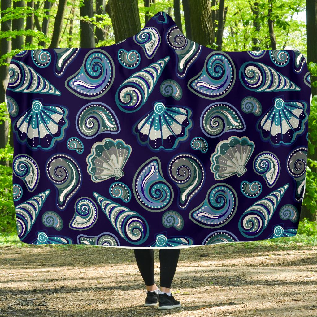 Beach Seashell Blue Print Hooded Blanket-JTAMIGO.COM