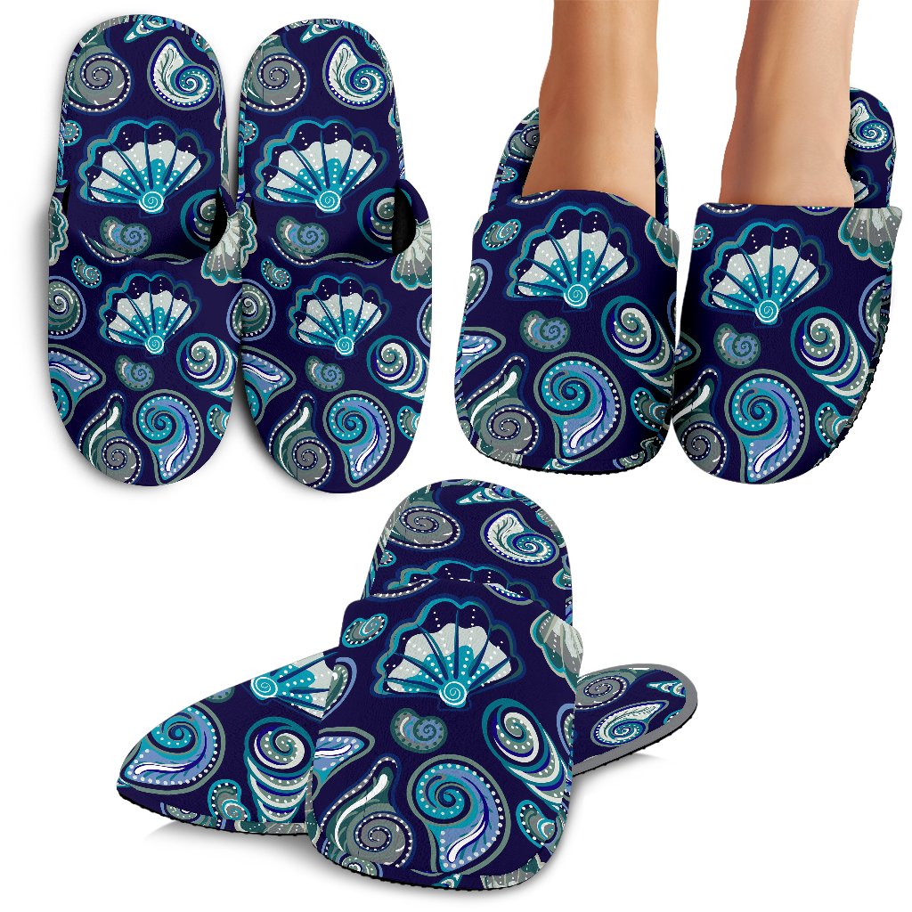 Beach Seashell Blue Print House Slippers