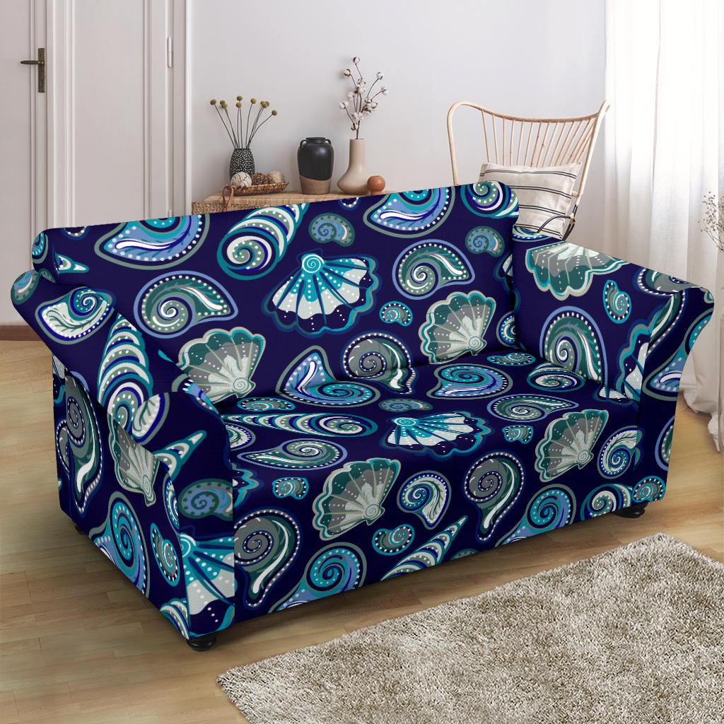 Beach Seashell Blue Print Loveseat Slipcover-JTAMIGO.COM