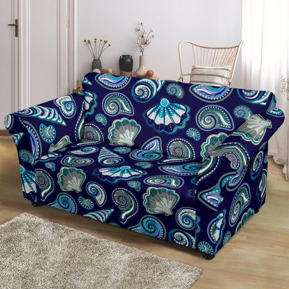 Beach Seashell Blue Print Loveseat Slipcover-JTAMIGO.COM