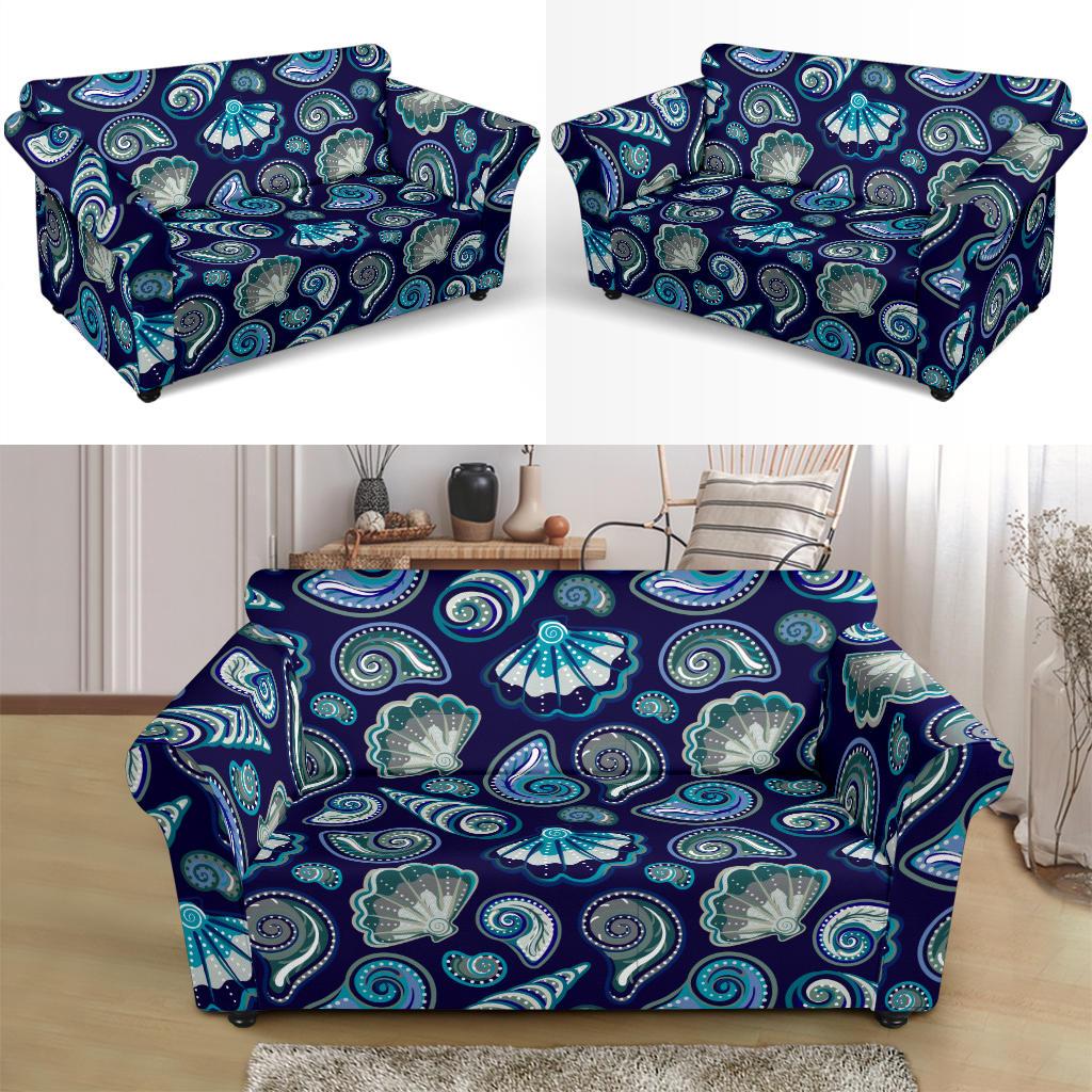Beach Seashell Blue Print Loveseat Slipcover-JTAMIGO.COM