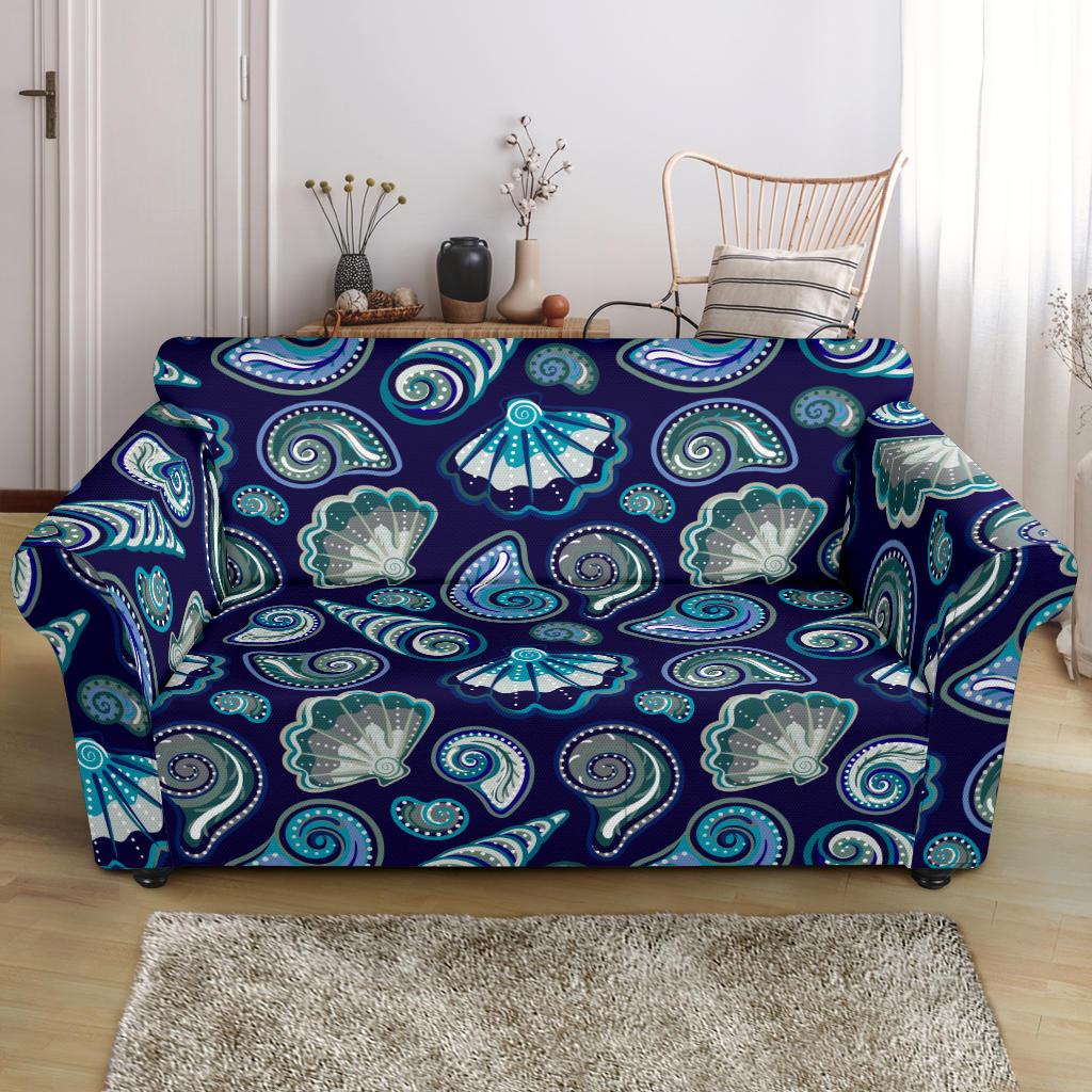 Beach Seashell Blue Print Loveseat Slipcover-JTAMIGO.COM