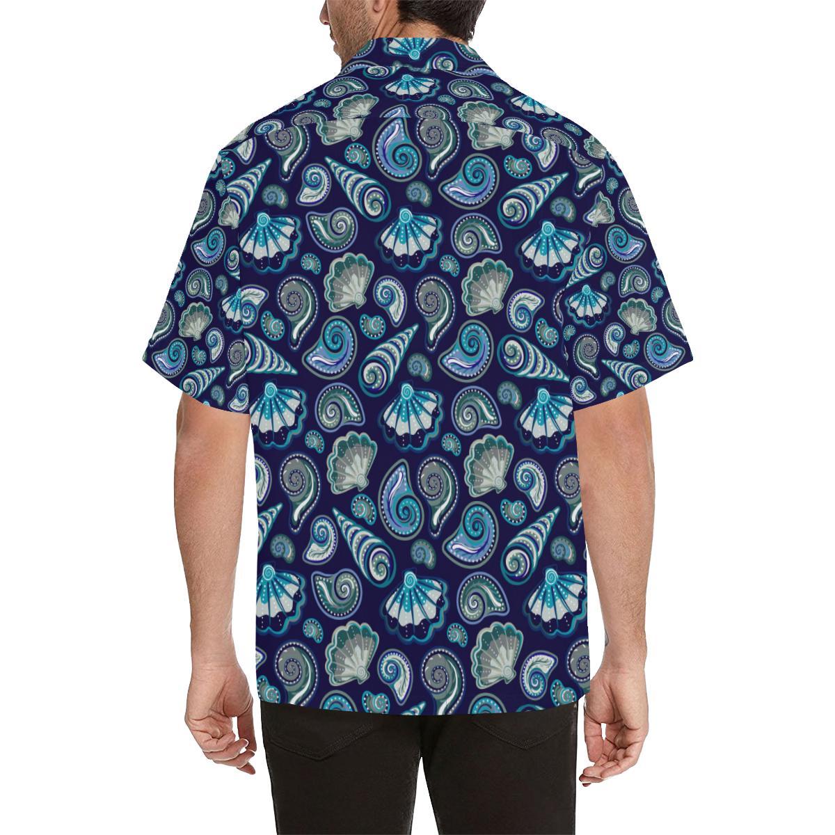 Beach Seashell Blue Print Men Aloha Hawaiian Shirt
