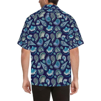 Beach Seashell Blue Print Men Aloha Hawaiian Shirt