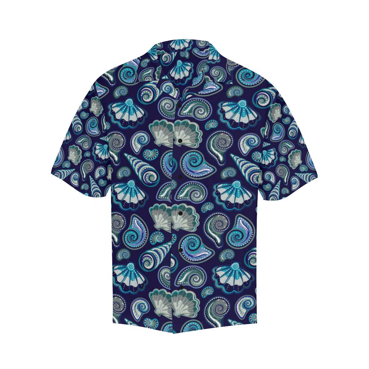 Beach Seashell Blue Print Men Aloha Hawaiian Shirt