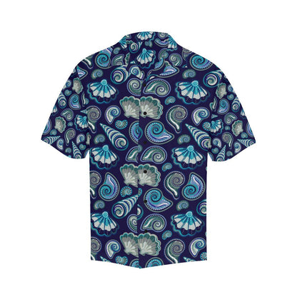 Beach Seashell Blue Print Men Aloha Hawaiian Shirt