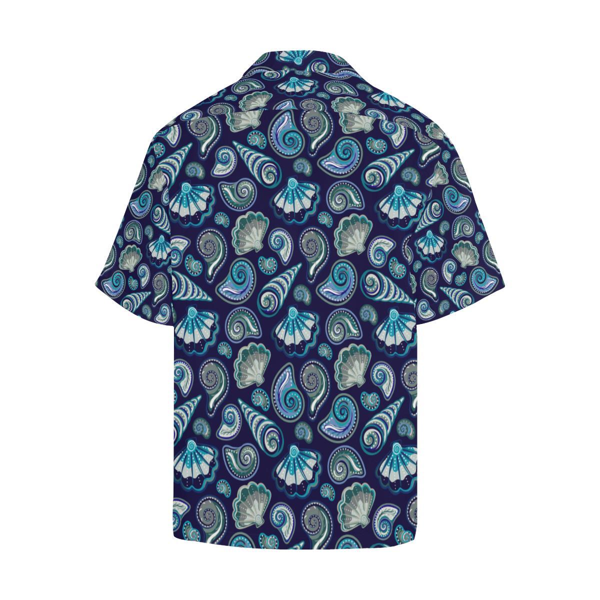 Beach Seashell Blue Print Men Aloha Hawaiian Shirt