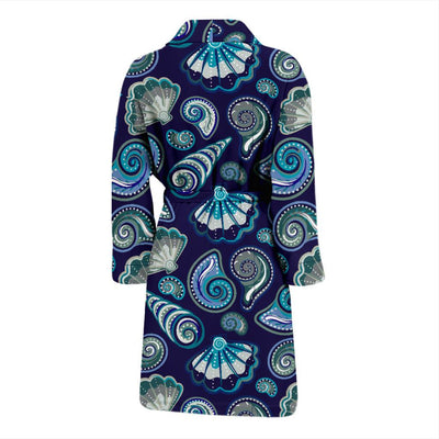 Beach Seashell Blue Print Men Bath Robe-JTAMIGO.COM