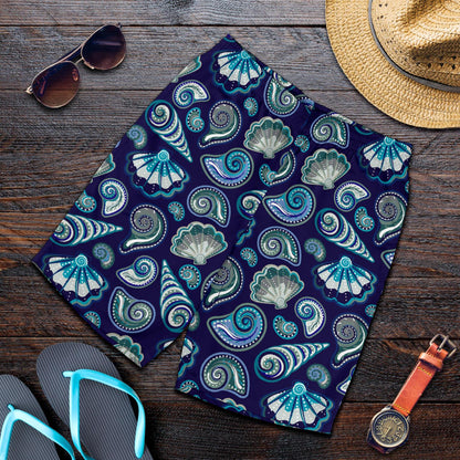 Beach Seashell Blue Print Mens Shorts-JTAMIGO.COM