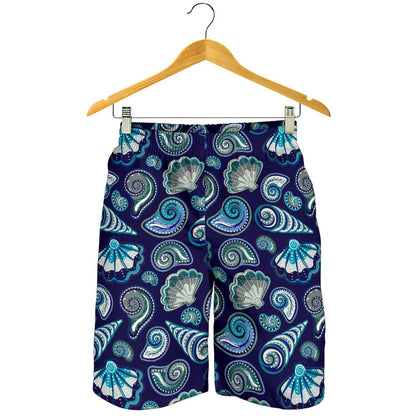 Beach Seashell Blue Print Mens Shorts-JTAMIGO.COM