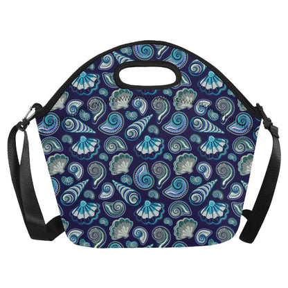 Beach Seashell Blue Print Neoprene Lunch Bag (Model 1669)(Large)-JTAMIGO.COM