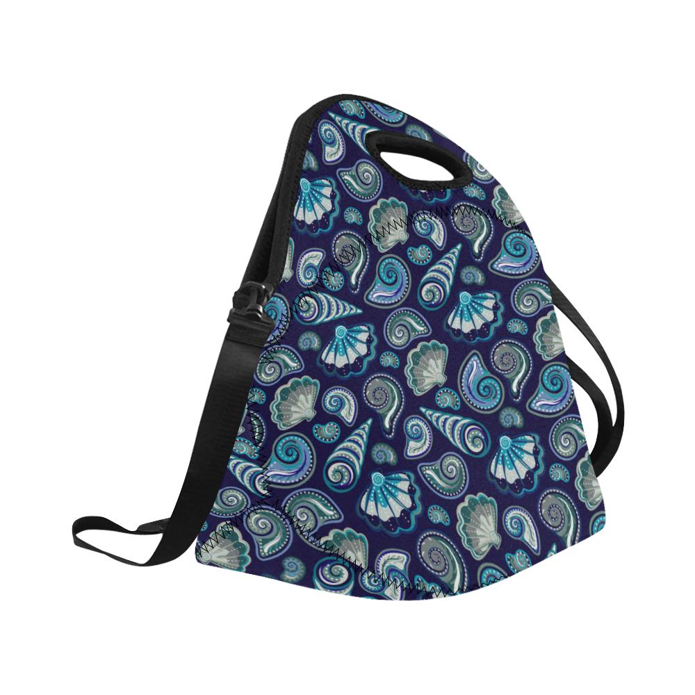 Beach Seashell Blue Print Neoprene Lunch Bag (Model 1669)(Large)-JTAMIGO.COM
