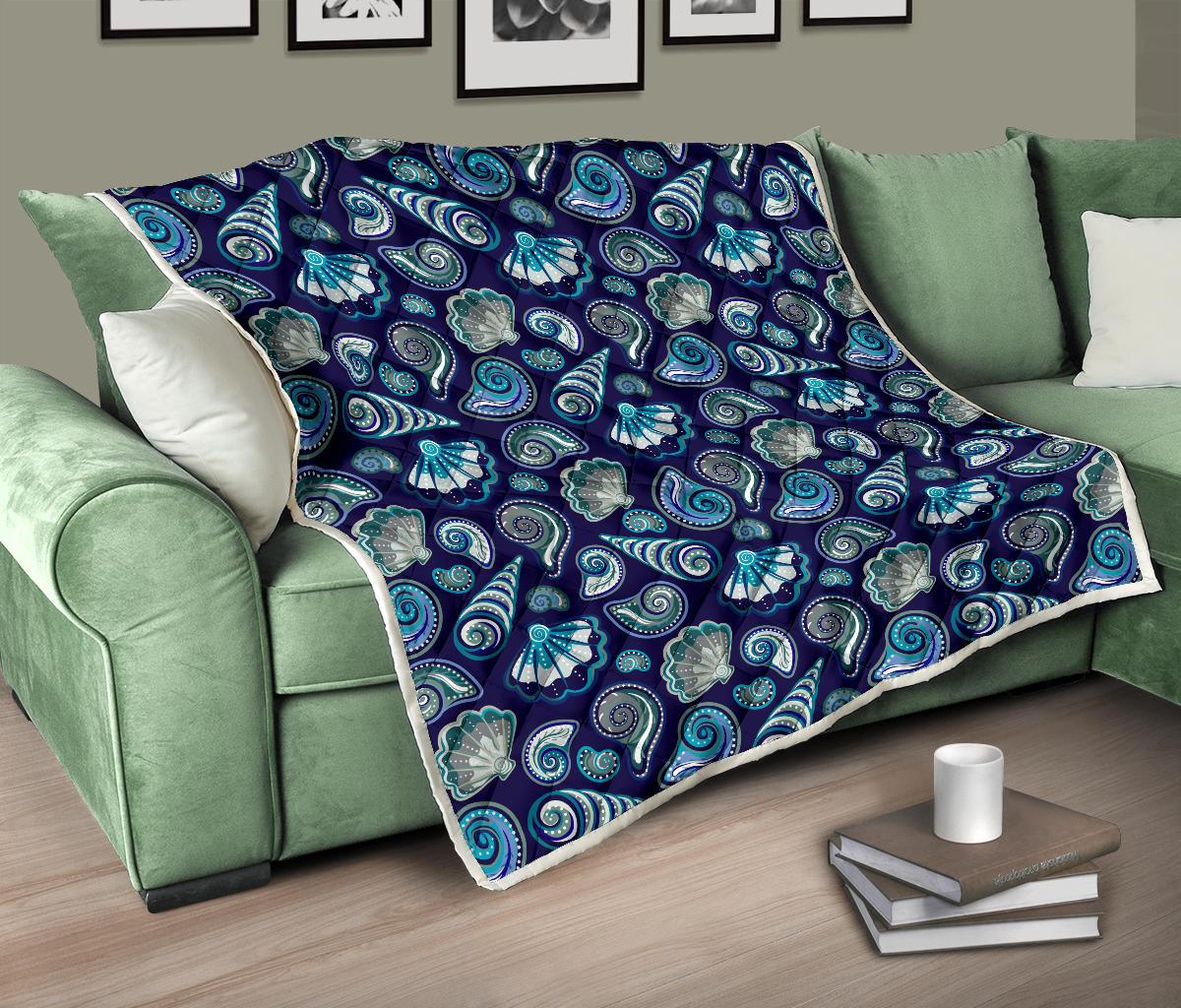 Beach Seashell Blue Print Premium Quilt-JTAMIGO.COM
