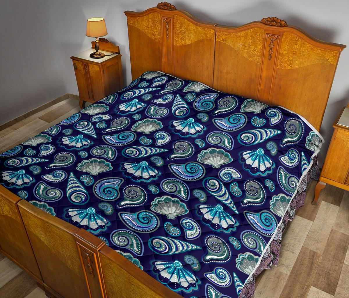 Beach Seashell Blue Print Premium Quilt-JTAMIGO.COM