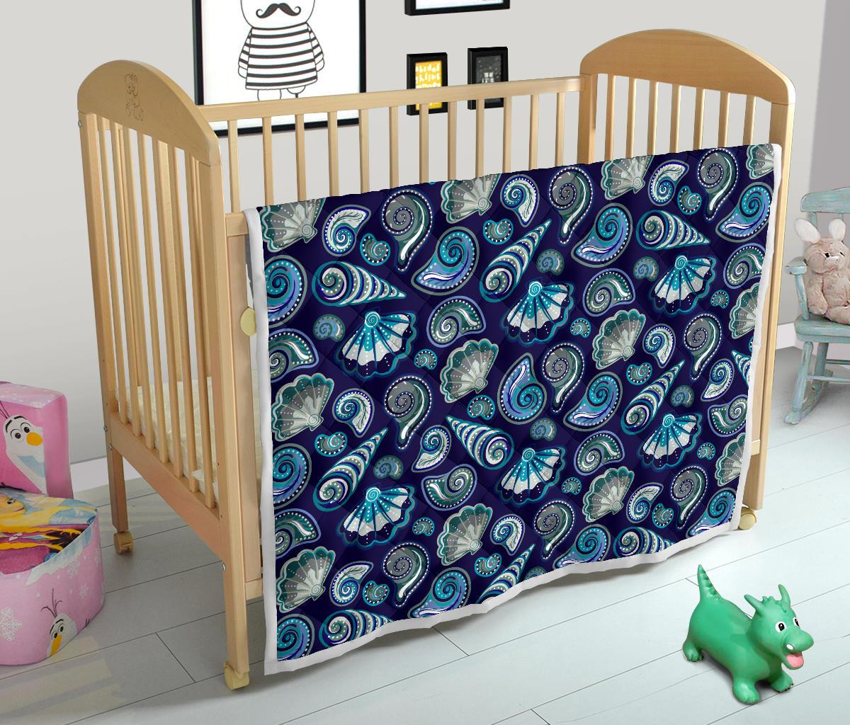 Beach Seashell Blue Print Premium Quilt-JTAMIGO.COM