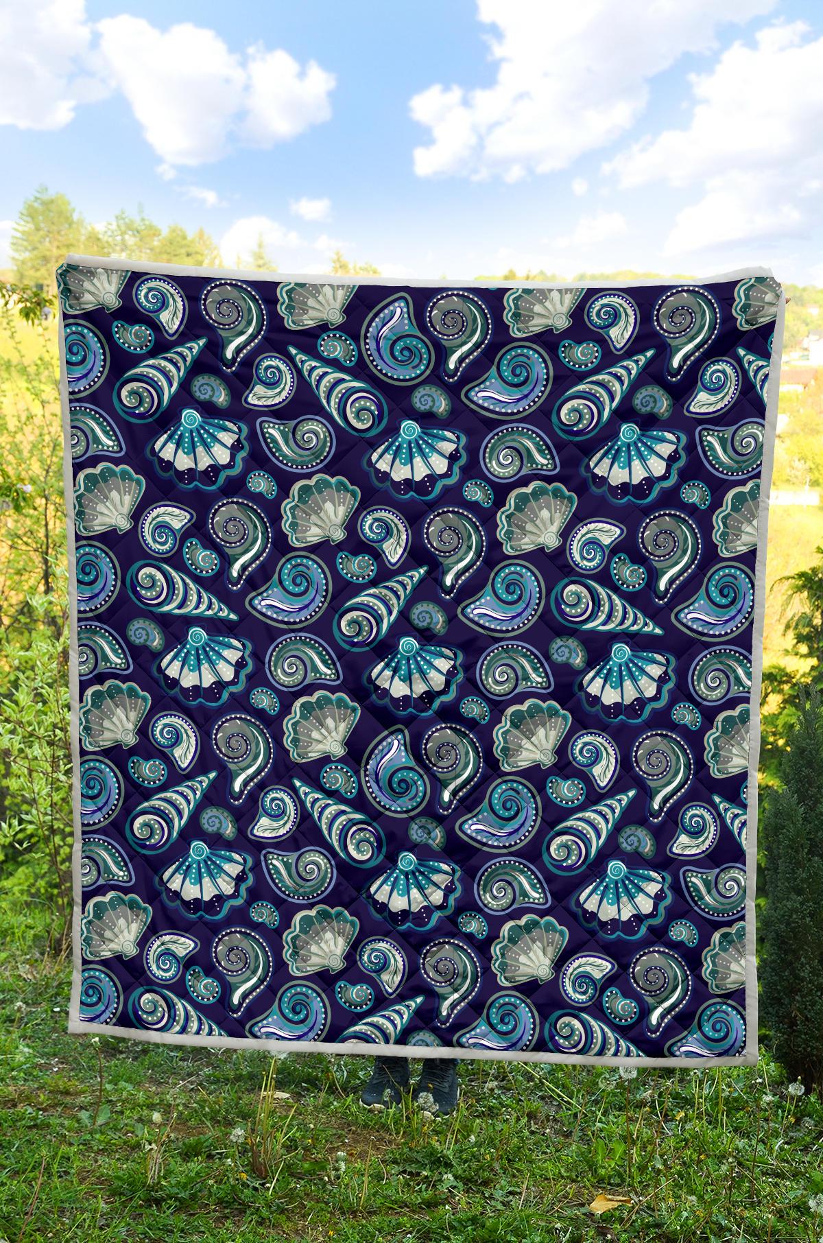Beach Seashell Blue Print Premium Quilt-JTAMIGO.COM